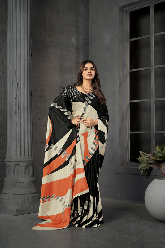 RTWSERENE 803 - Premium Digital Print Rtw Saree, Stitched Blouse With Scarf Crepe Silk Saree (Multicolor) - View 2