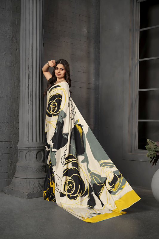 RTWSERENE 801 - Premium Digital Print Rtw Saree, Stitched Blouse With Scarf Crepe Silk Saree (Multicolor) - View 2