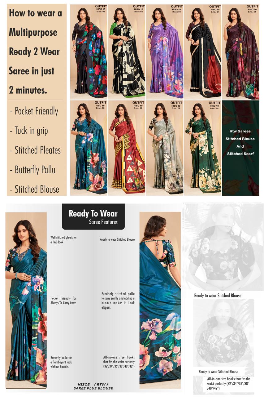 RTWGLAMSTAR 1405 - Premium Digital Print Rtw Saree, Stitched Blouse With Scarf Crepe Silk Saree (Wine) - View 5