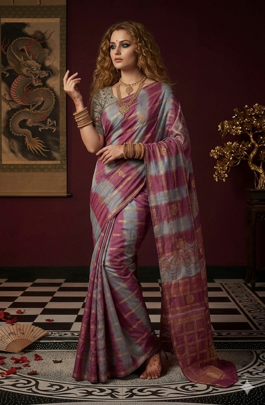 PADMINI 3753 - Viscose Jacquard Silk Saree With RTW Blouse (Pink) - View 2