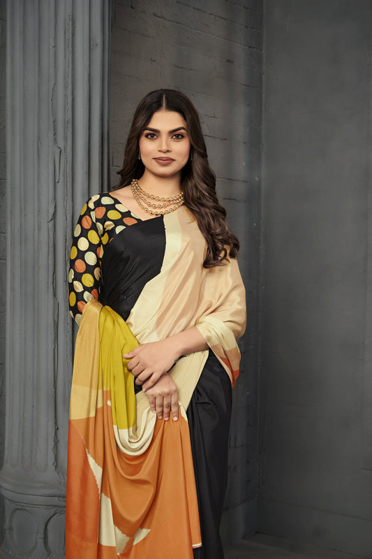 RTWSERENE 806 - Premium Digital Print Rtw Saree, Stitched Blouse With Scarf Crepe Silk Saree (Multicolor) - View 2