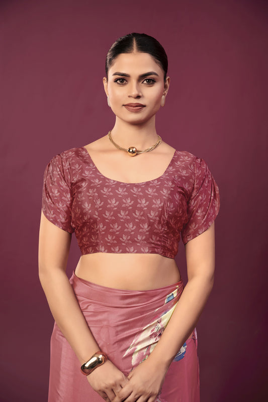 RTWPAULA 901 - Premium Digital Print Rtw Saree, Stitched Blouse With Scarf Crepe Silk Saree (Pink) - View 3