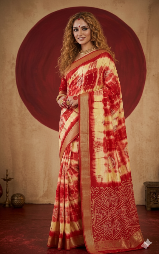 SHIBANNI 3301 - Women's Viscose Jacquard Silk Saree (Red) - View 2