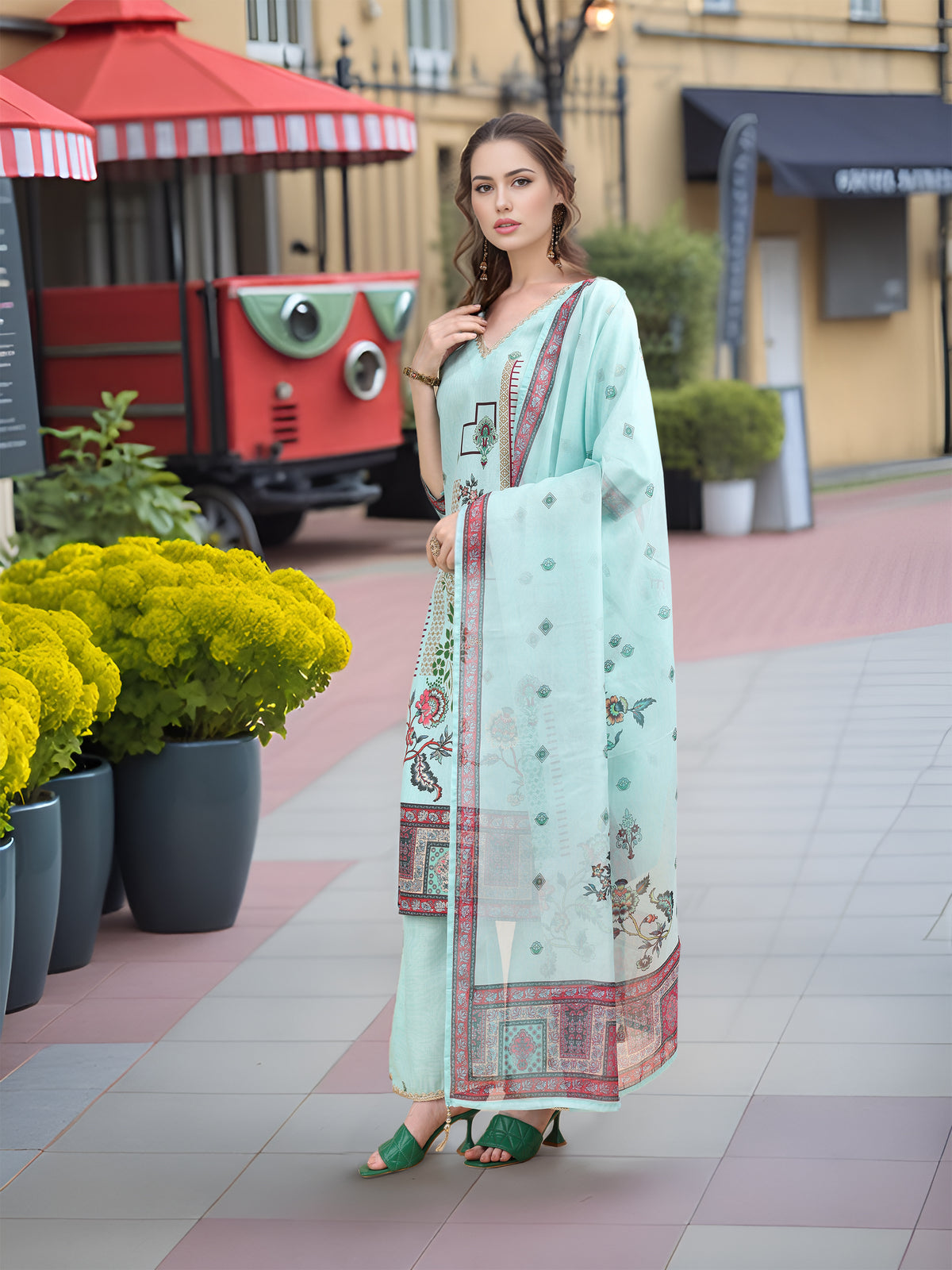 Charmie Charmie02b - Premium Printed Ready To Wear Salwar Suit (Sky Blue)