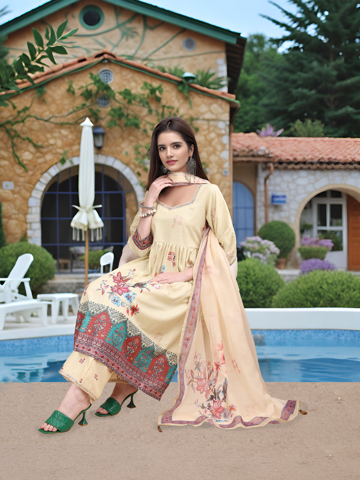 Charmie Charmie04a - Premium Printed Ready To Wear Salwar Suit (Off White)