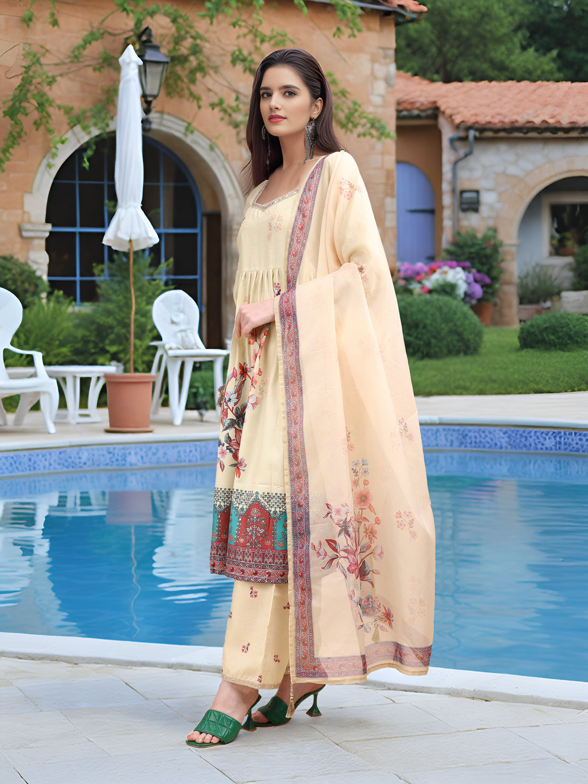 Charmie Charmie04a - Premium Printed Ready To Wear Salwar Suit (Off White)
