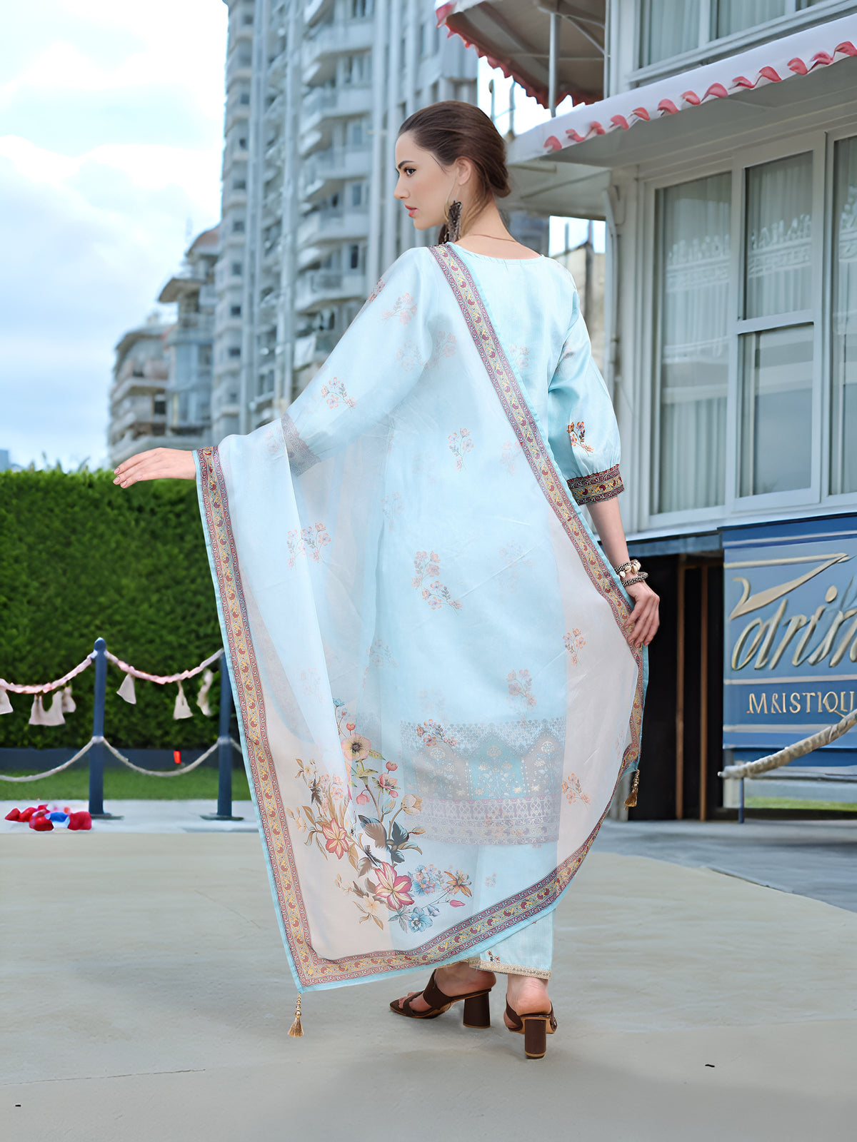 Charmie Charmie04d - Premium Printed Ready To Wear Salwar Suit (Sky Blue)