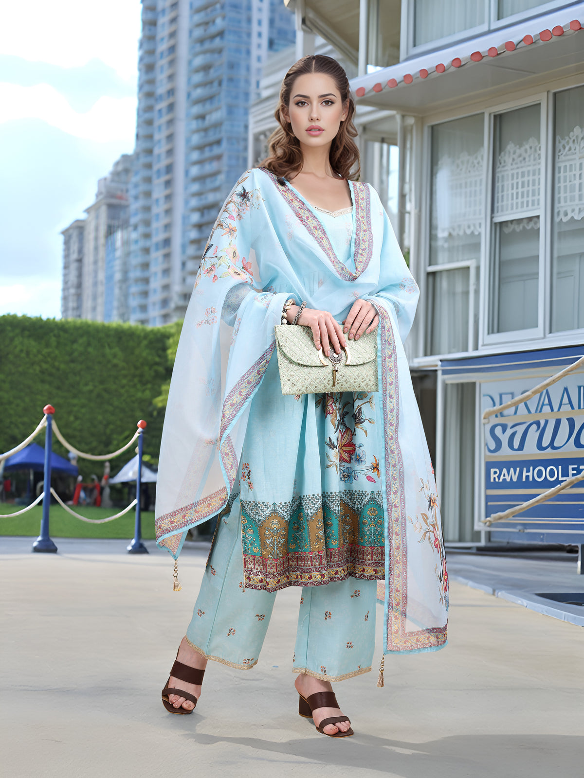 Charmie Charmie04d - Premium Printed Ready To Wear Salwar Suit (Sky Blue)