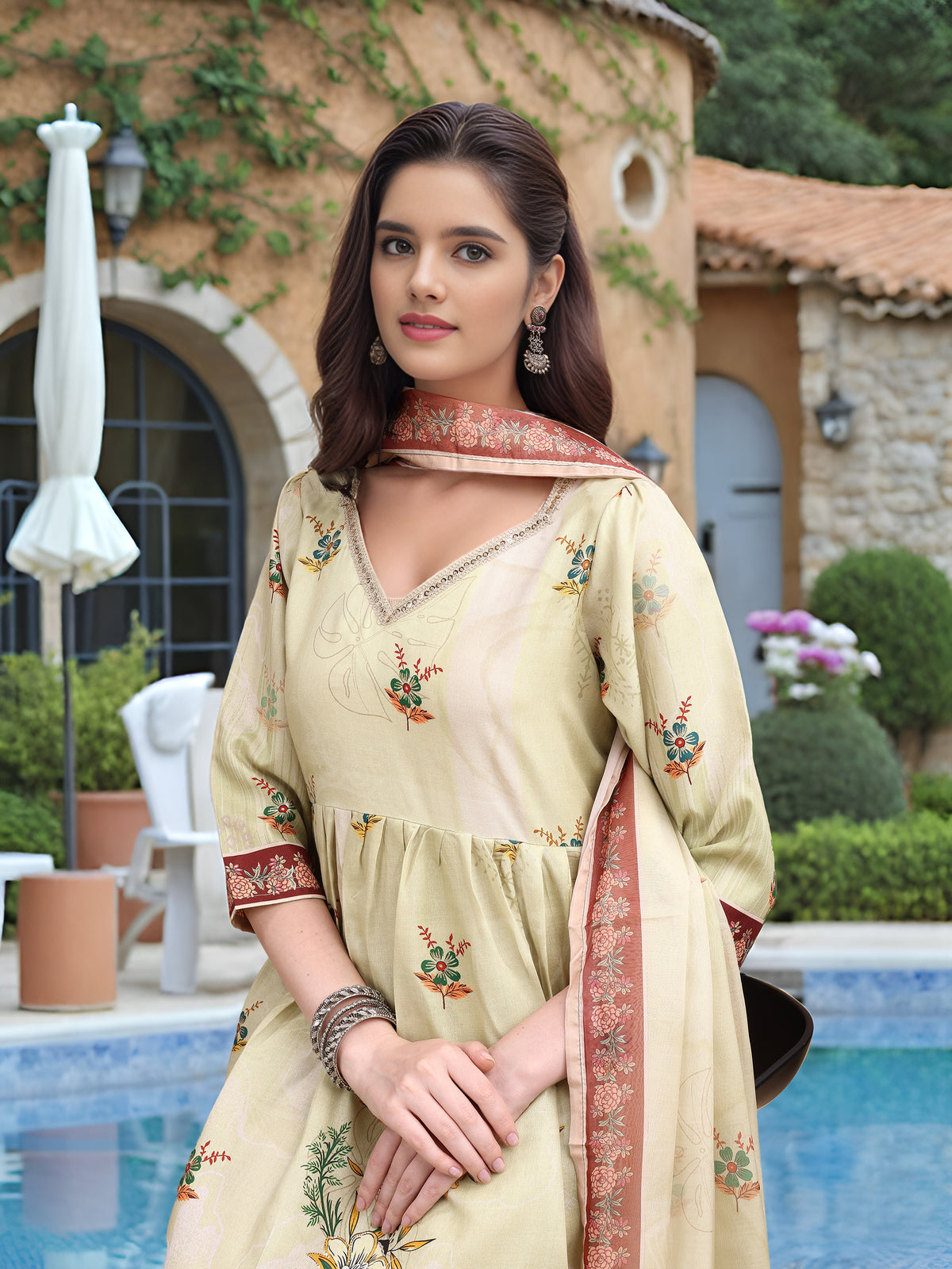 Charmie Charmie06a - Premium Printed Ready To Wear Salwar Suit (Off White)