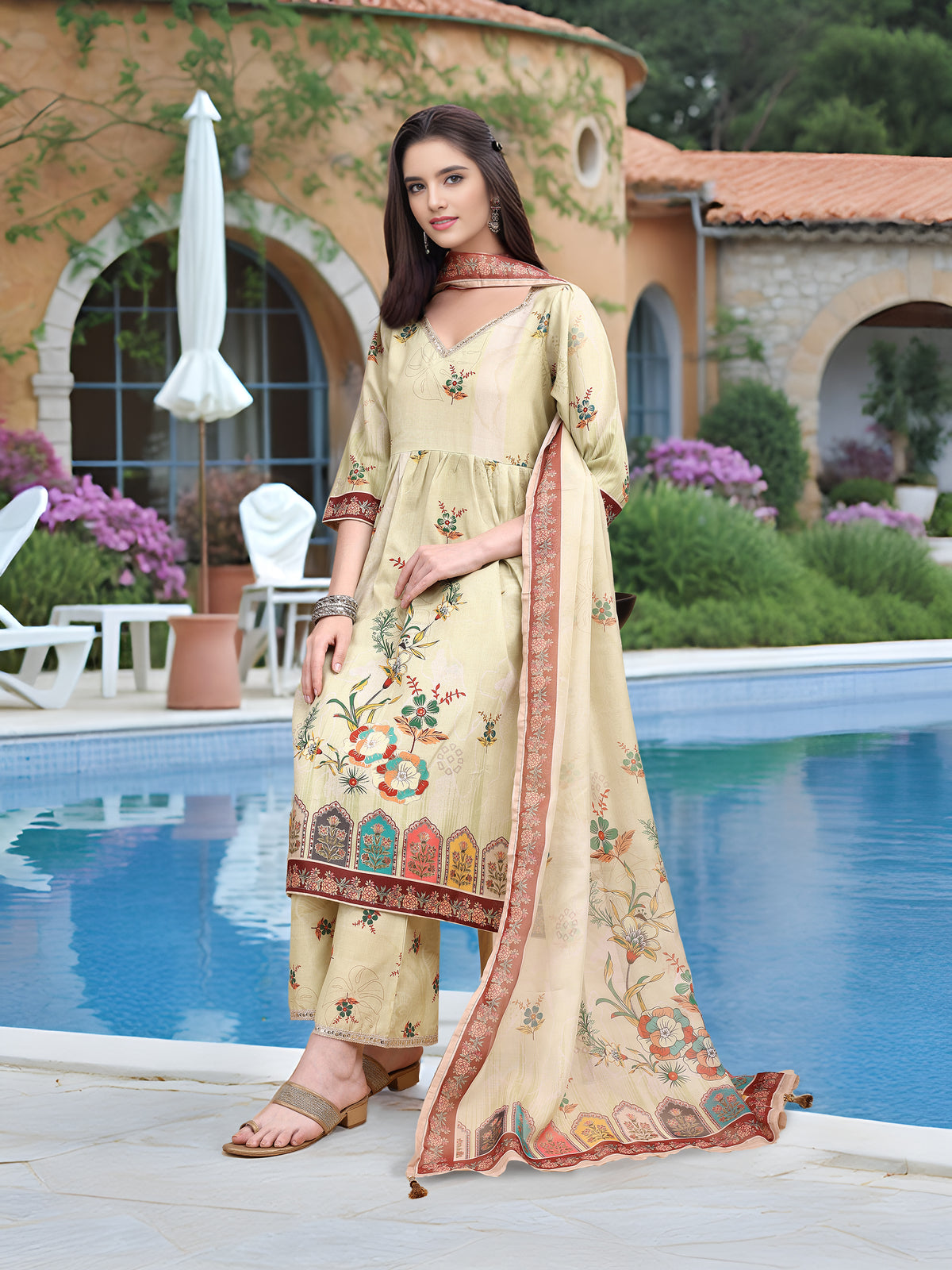 Charmie Charmie06a - Premium Printed Ready To Wear Salwar Suit (Off White)