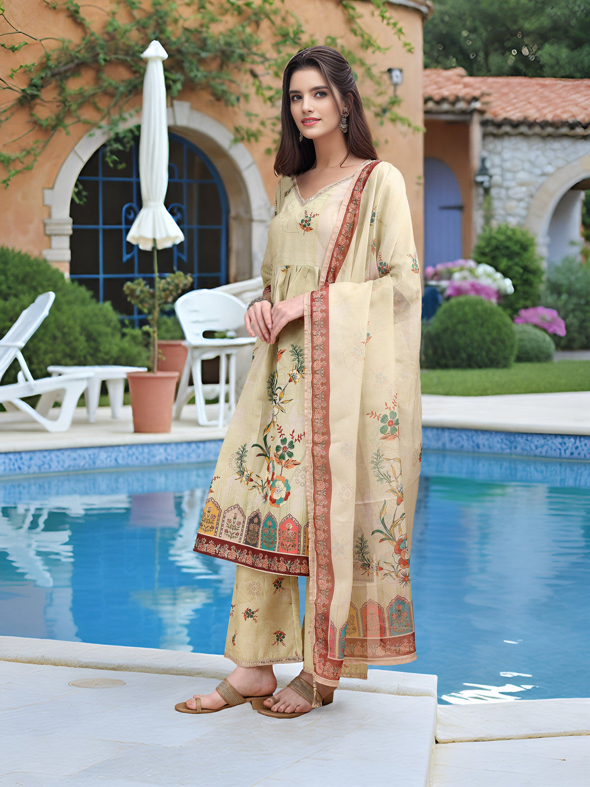 Charmie Charmie06a - Premium Printed Ready To Wear Salwar Suit (Off White)