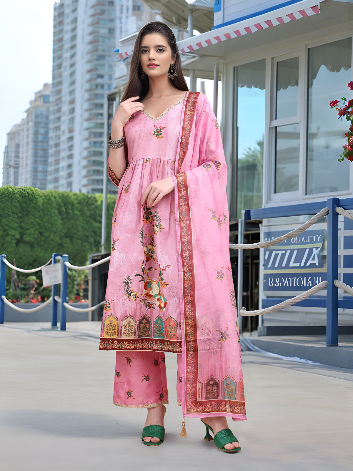 Charmie Charmie06b - Premium Printed Ready To Wear Salwar Suit (Pink)