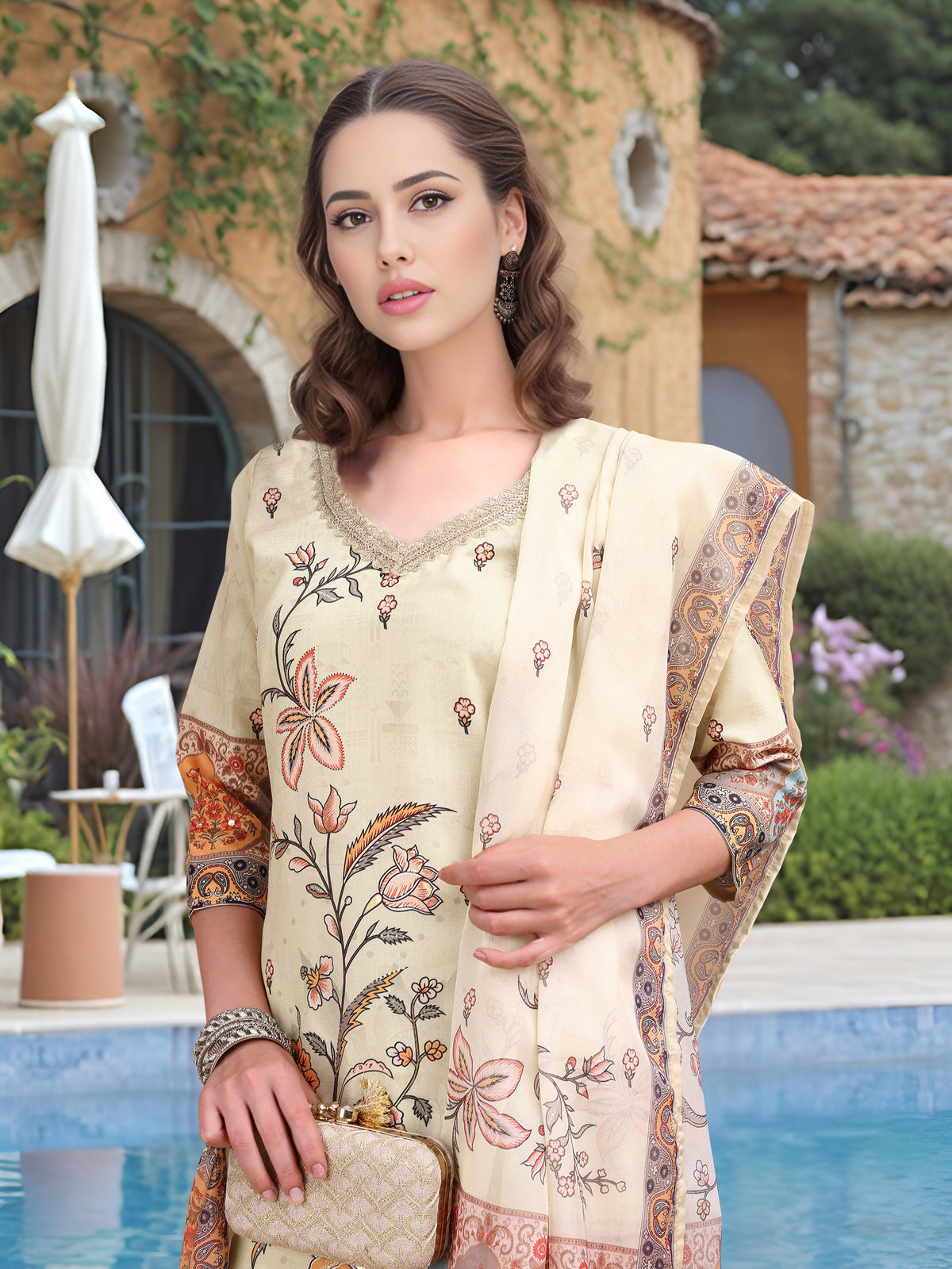 Charmie Charmie07a - Premium Printed Ready To Wear Salwar Suit (Off White)