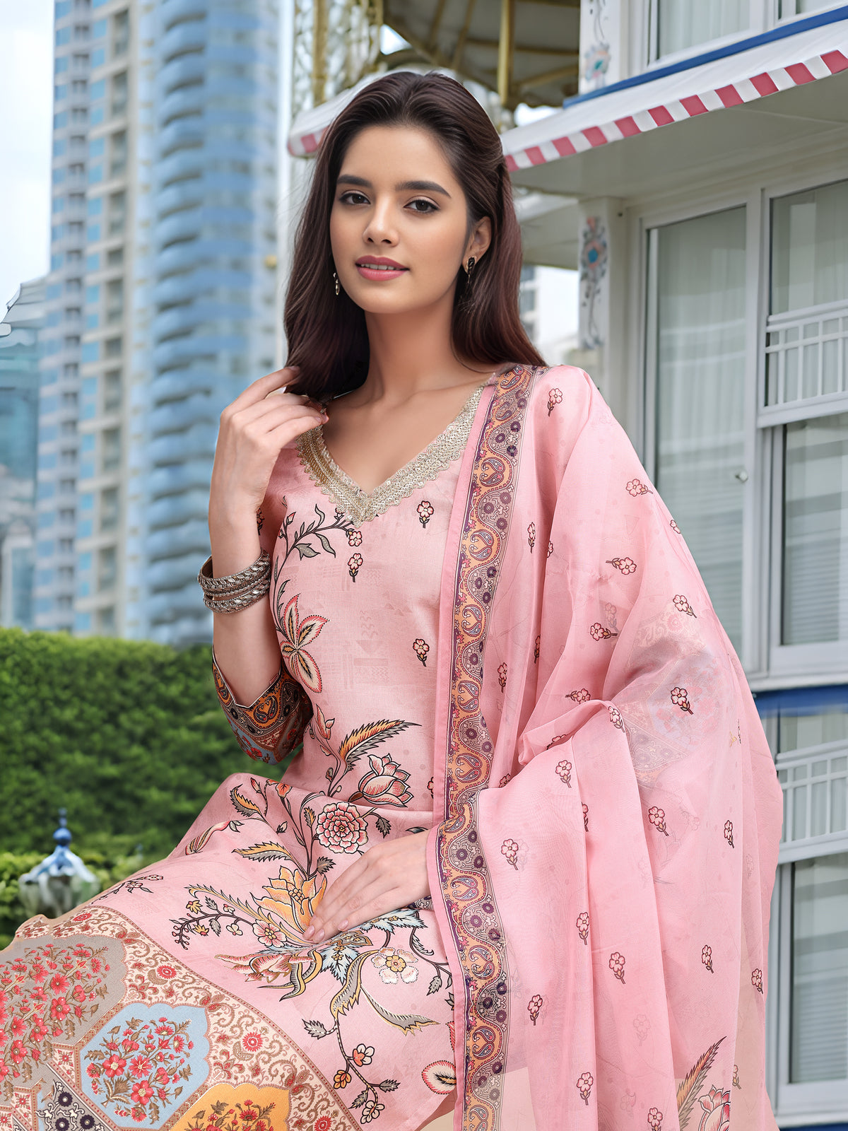 Charmie Charmie07b - Premium Printed Ready To Wear Salwar Suit (Pink)