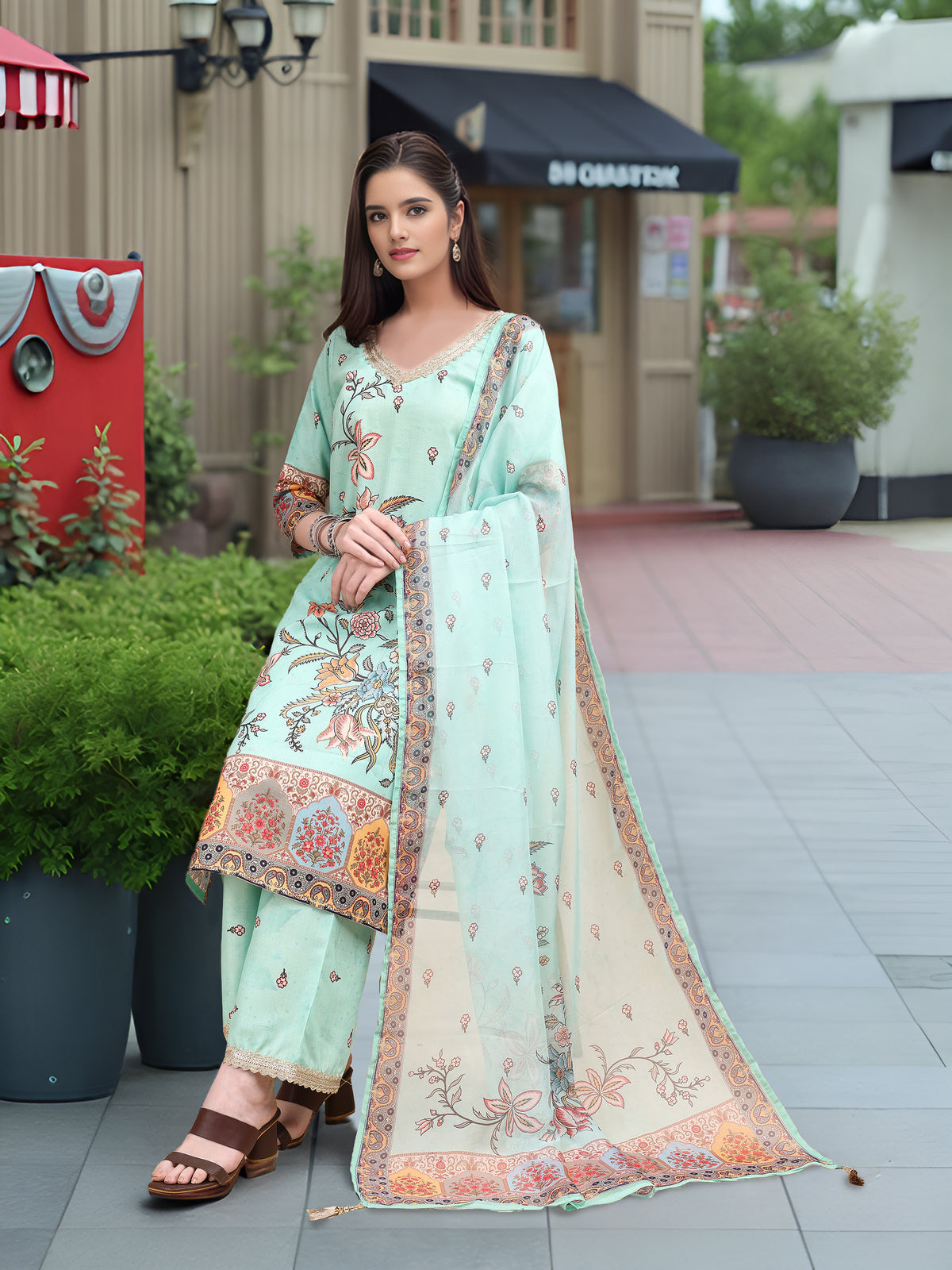Charmie Charmie07c - Premium Printed Ready To Wear Salwar Suit (Sky Blue)