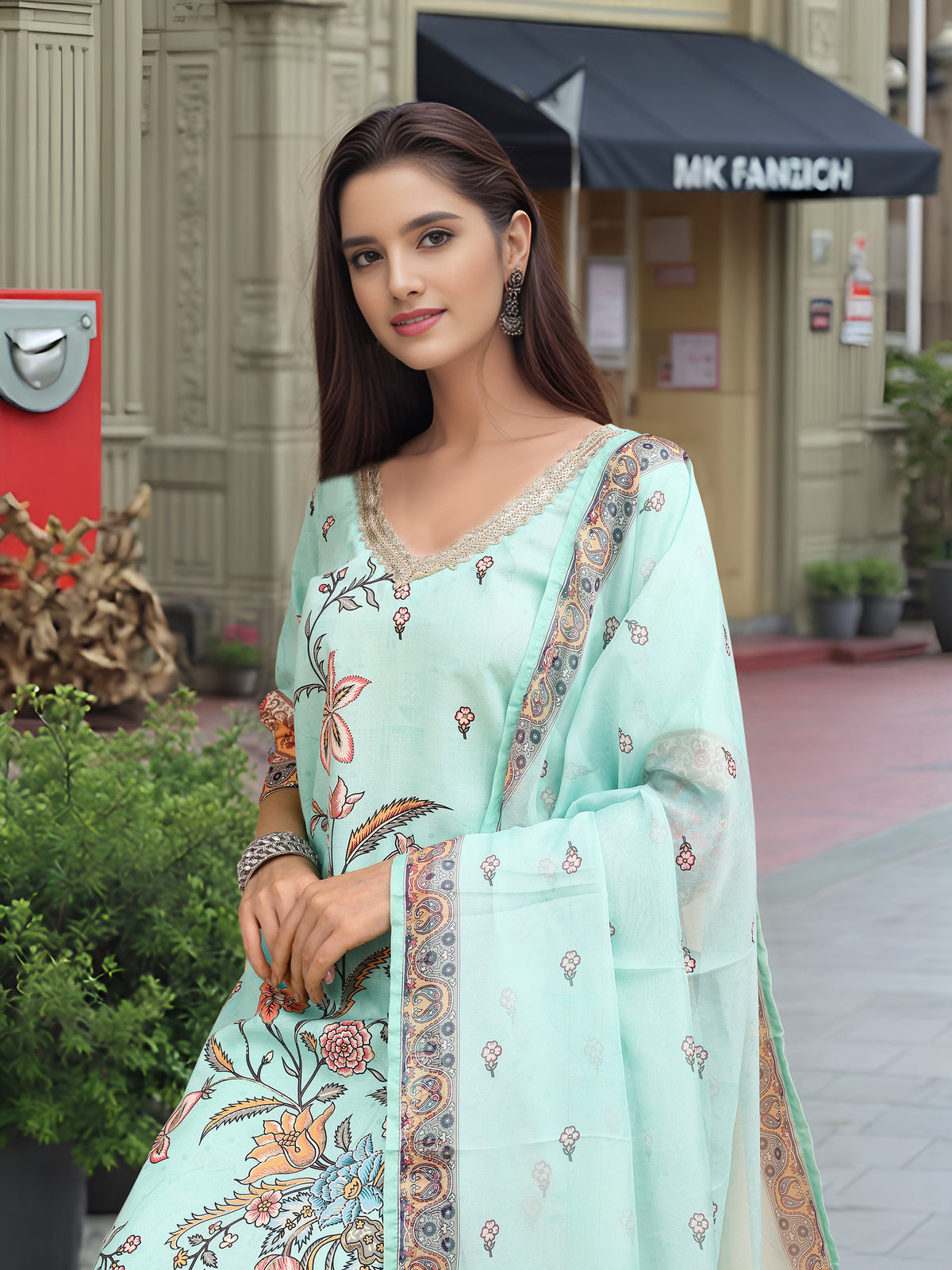 Charmie Charmie07c - Premium Printed Ready To Wear Salwar Suit (Sky Blue)