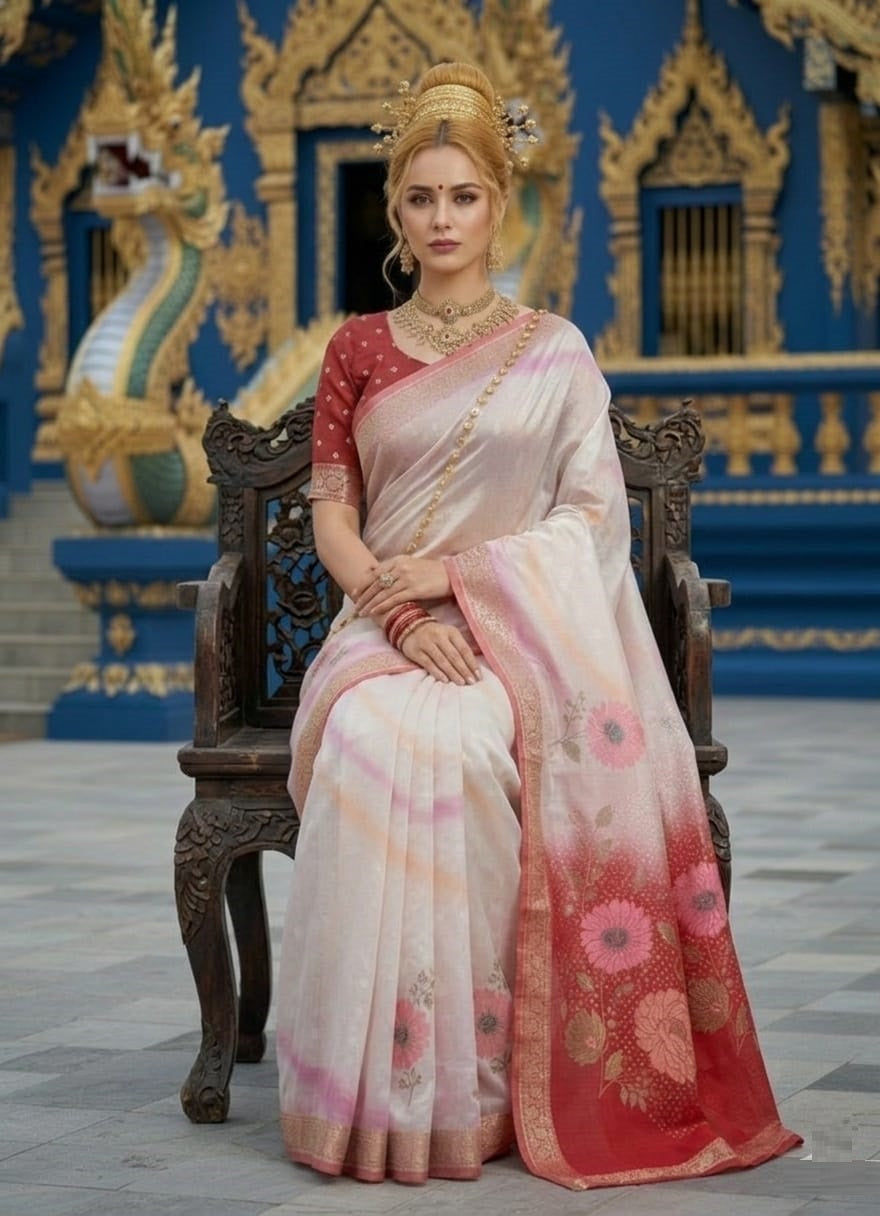 ETHNIC HISO-2 - Ready To Wear Jacquard Silk Saree And Ready To Wear Blouse With Cup (Red) - View 4