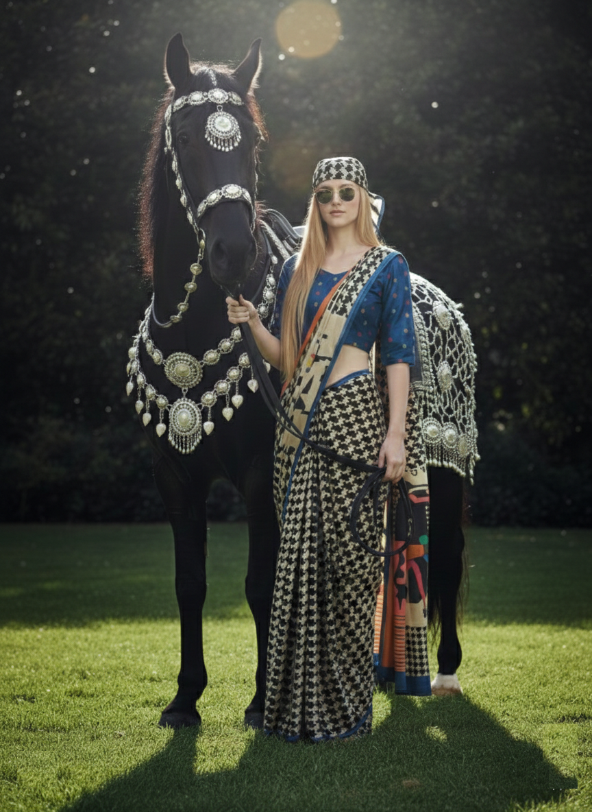 3ISO-07 - Rtw Saree, Stitched Blouse With Scarf (Blue) - View 6