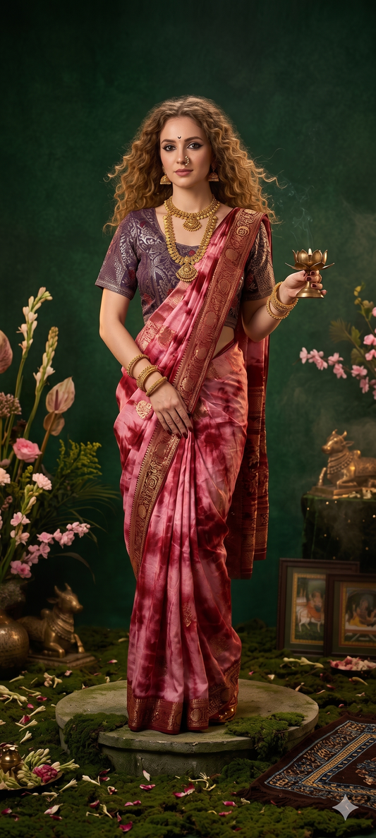 2D HISO 3502 - Ready To Wear Viscose Jacquard Saree Silk Saree And Ready To Wear Blouse With Cup (Wine) - View 1