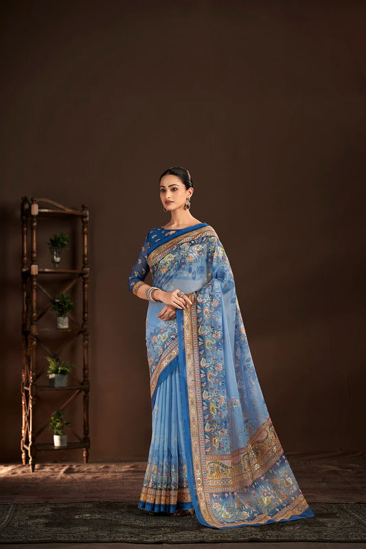 BLING 1709 - Women's Designer Crepe Silks Saree (Blue) - View 1