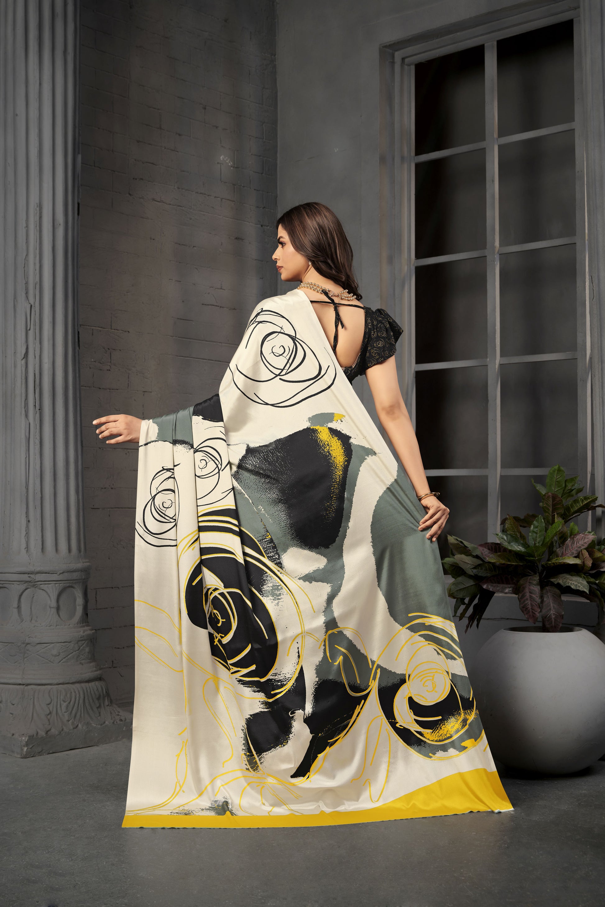 RTWSERENE 801 - Premium Digital Print Rtw Saree, Stitched Blouse With Scarf Crepe Silk Saree (Multicolor) - View 4