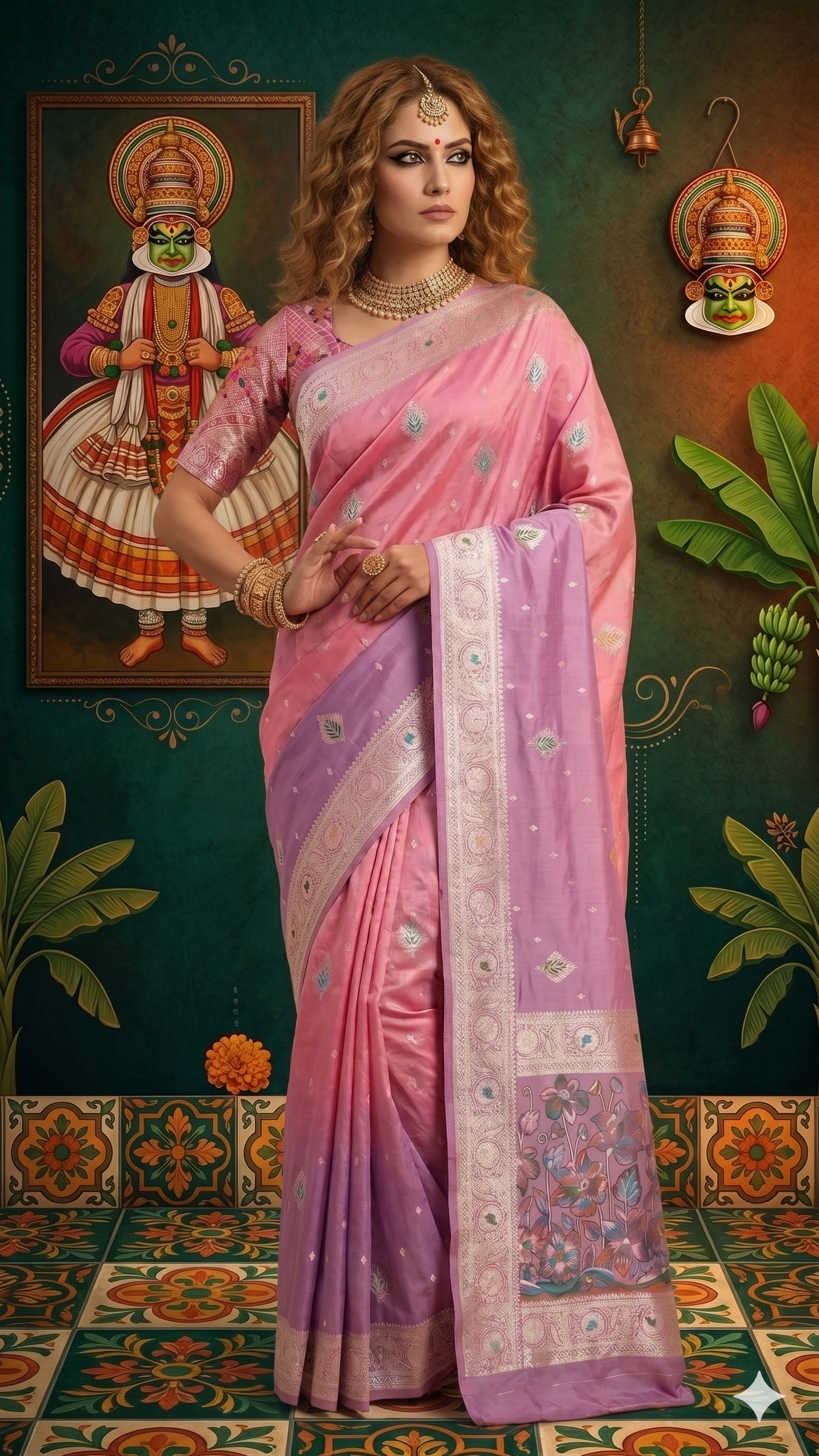 MINAXI 3704 - Viscose Jacquard Silk Saree With RTW Blouse (Pink) - View 2