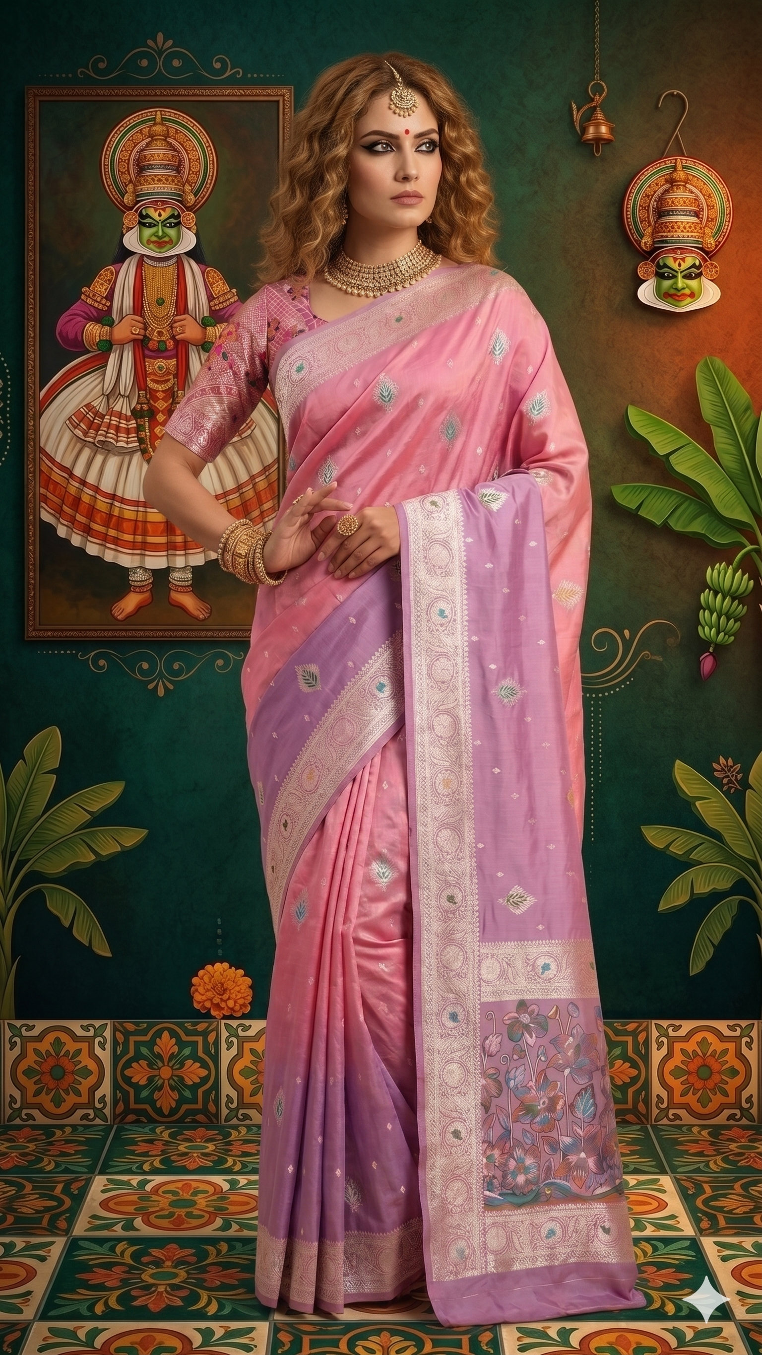 MINAXI 3704 - Viscose Jacquard Silk Saree With RTW Blouse (Pink) - View 2