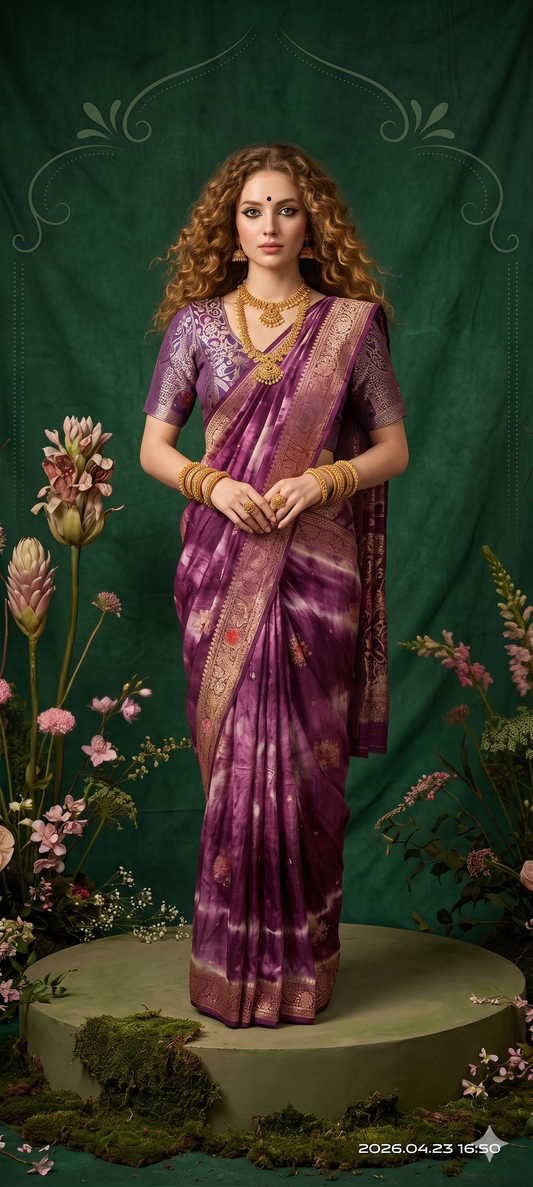 2D HISO 3504 - Ready To Wear Viscose Jacquard Saree Silk Saree And Ready To Wear Blouse With Cup (Purple) - View 1