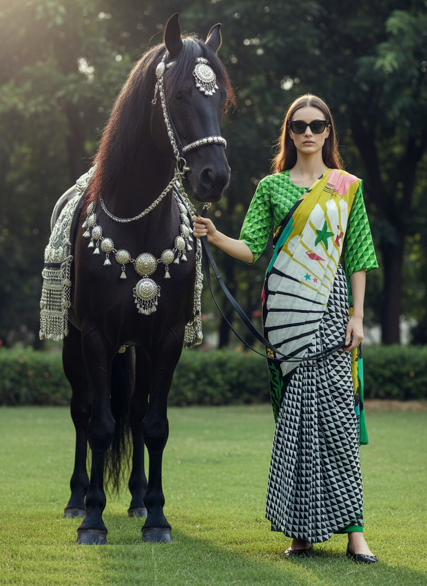 3ISO-04 - Rtw Saree, Stitched Blouse With Scarf (Green) - View 3
