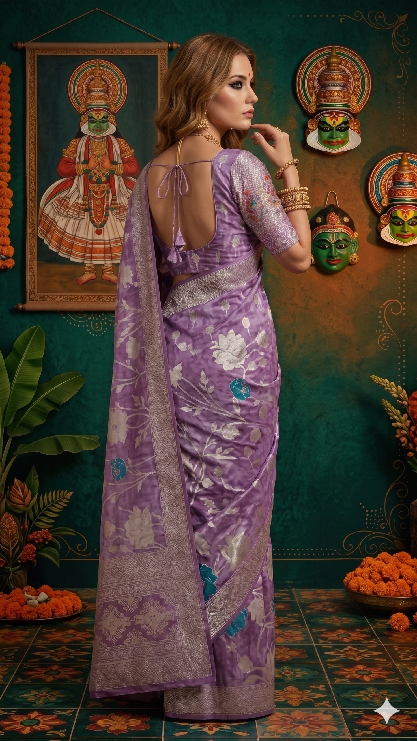 MINAXI 3702 - Viscose Jacquard Silk Saree With RTW Blouse (Purple) - View 4