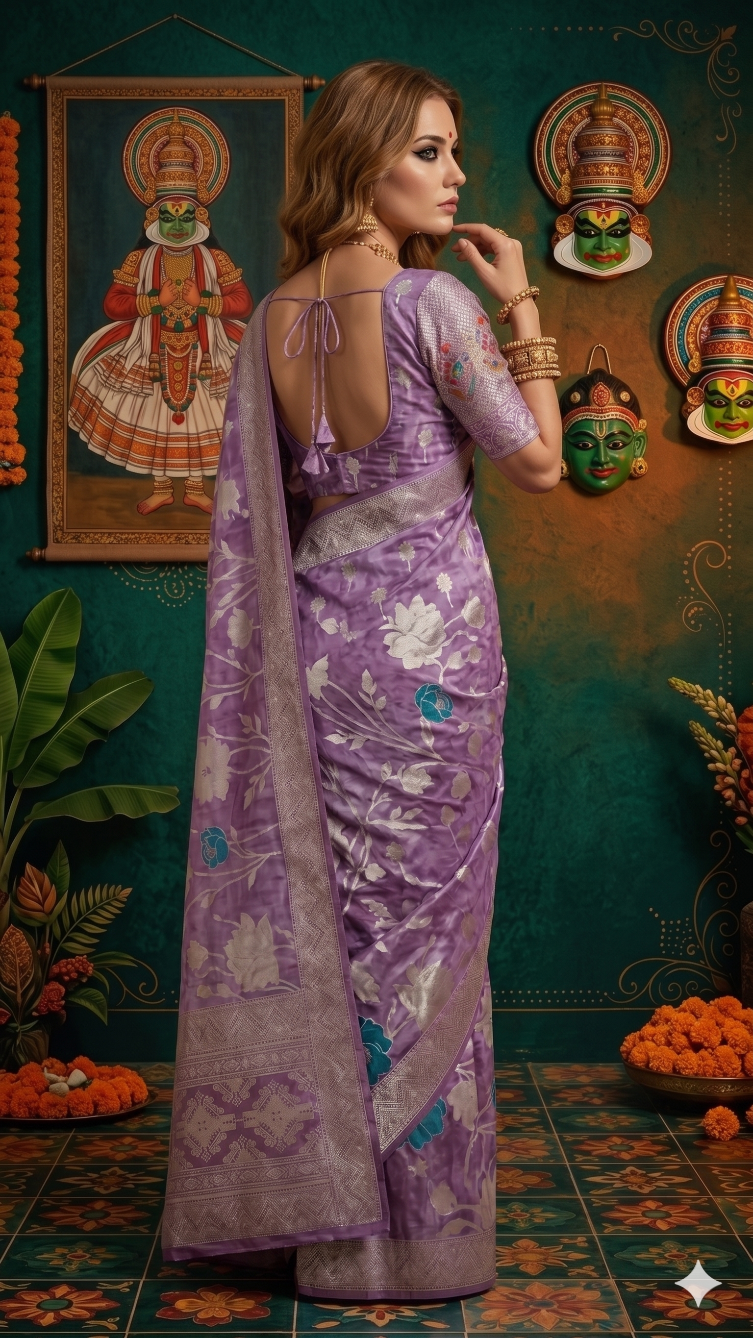 MINAXI 3702 - Viscose Jacquard Silk Saree With RTW Blouse (Purple) - View 4