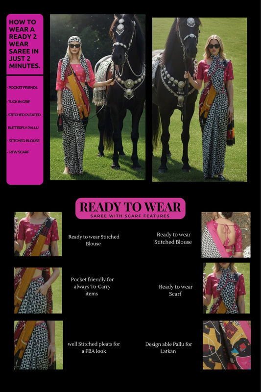 3ISO-02 - Rtw Saree, Stitched Blouse With Scarf (Pink) - View 2