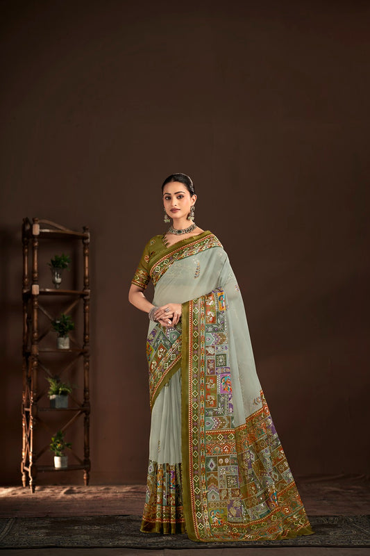 BLING 1707 - Women's Designer Crepe Silks Saree (Grey) - View 1