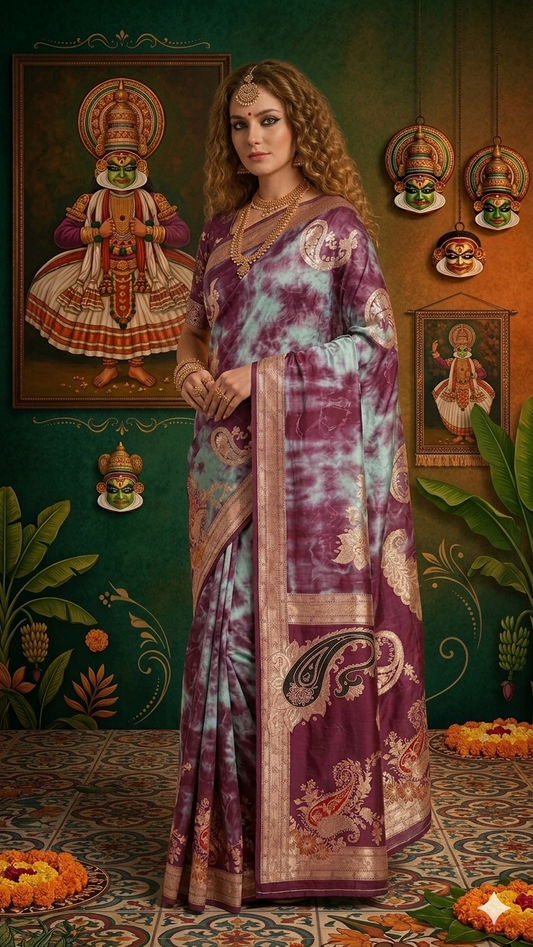 MINAXI 3707 - Viscose Jacquard Silk Saree With RTW Blouse (Wine) - View 2