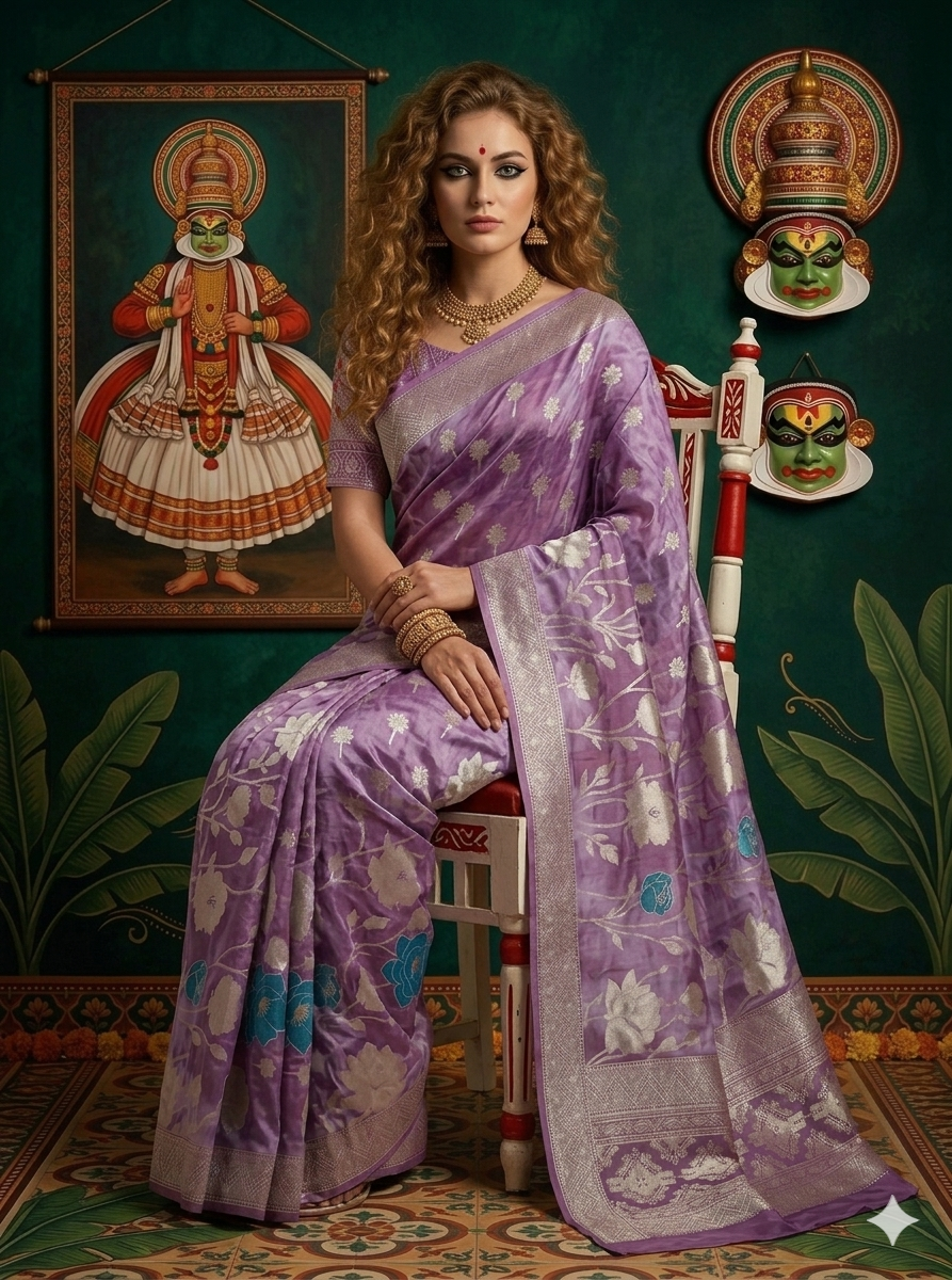 MINAXI 3702 - Viscose Jacquard Silk Saree With RTW Blouse (Purple) - View 3