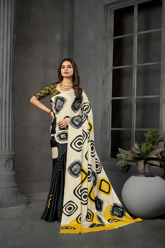 serene 805 - Women's Malai Silk Crepe Digital Print Saree (Multicolor) - View 1
