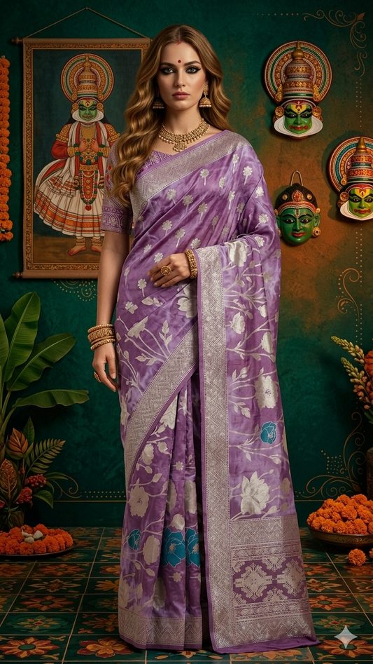 MINAXI 3702 - Viscose Jacquard Silk Saree With RTW Blouse (Purple) - View 1
