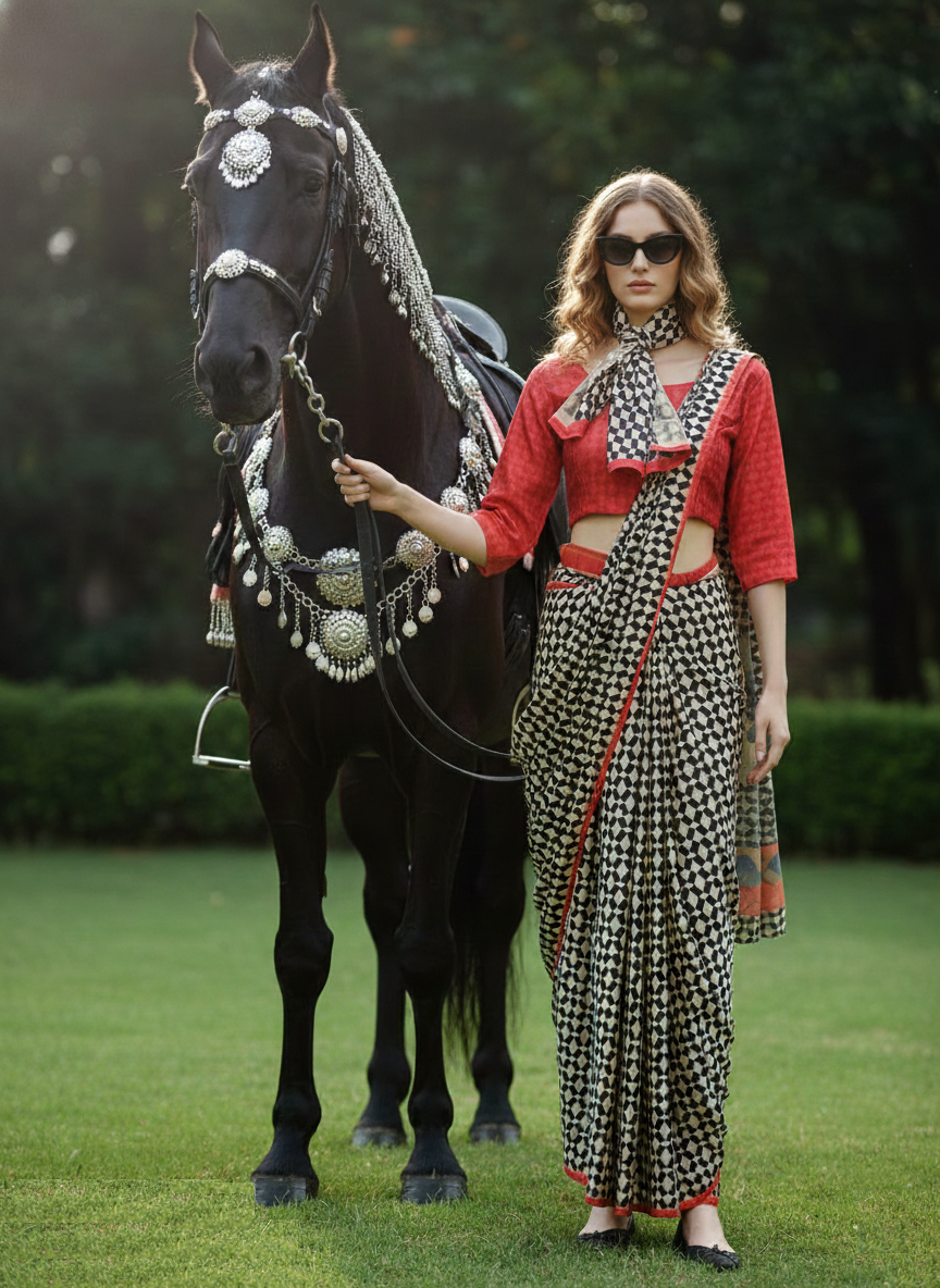ETHNIC HISO-9 - Ready To Wear Jacquard Silk Saree And Ready To Wear Blouse With Cup (Blue) - View 4