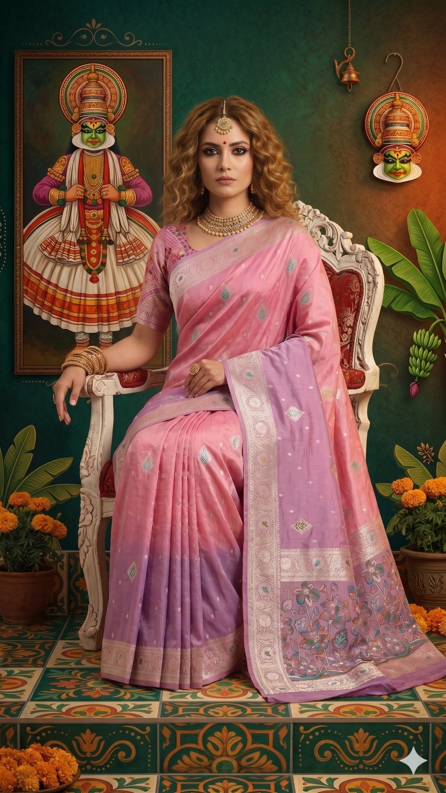 MINAXI 3704 - Viscose Jacquard Silk Saree With RTW Blouse (Pink) - View 3