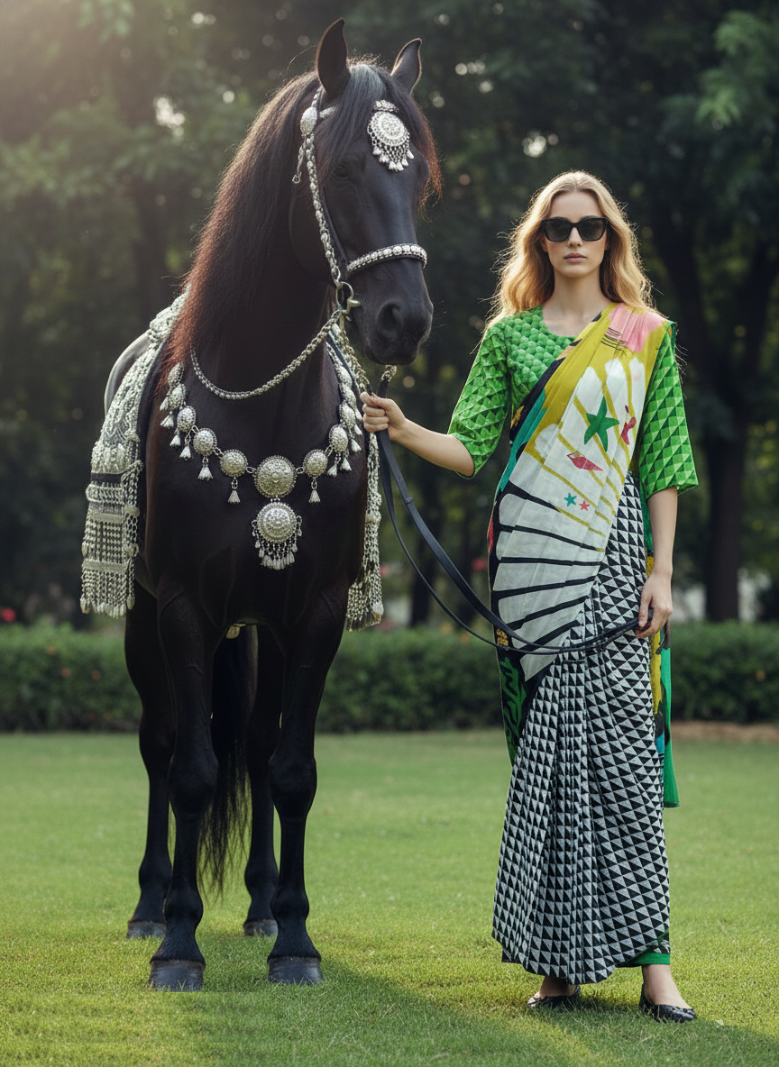 3ISO-04 - Rtw Saree, Stitched Blouse With Scarf (Green) - View 4