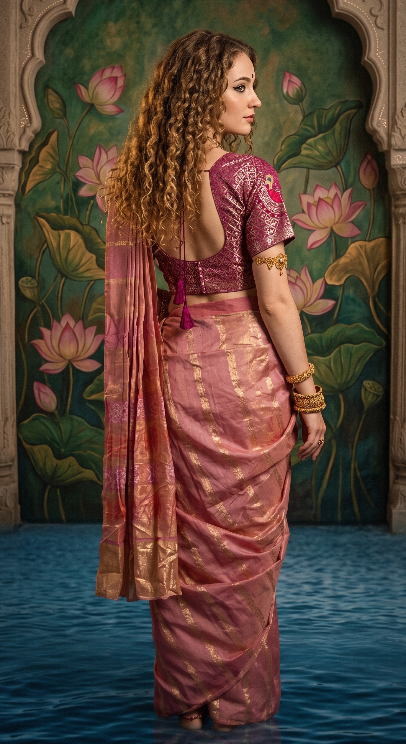 Batik Hiso 3404 - Ready To Wear Viscose Jacquard Saree Silk Saree And Ready To Wear Blouse With Cup (Pink) - View 3
