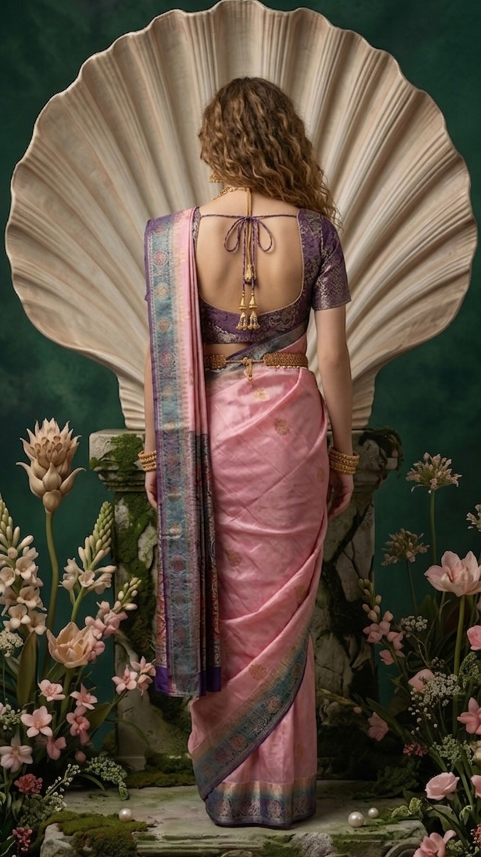 SILKALA 3603 - Ready To Wear Viscose Jacquard Saree Silk Saree And Ready To Wear Blouse With Cup (Pink) - View 3