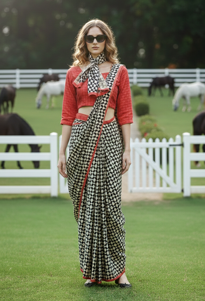 ETHNIC HISO-9 - Ready To Wear Jacquard Silk Saree And Ready To Wear Blouse With Cup (Blue) - View 1