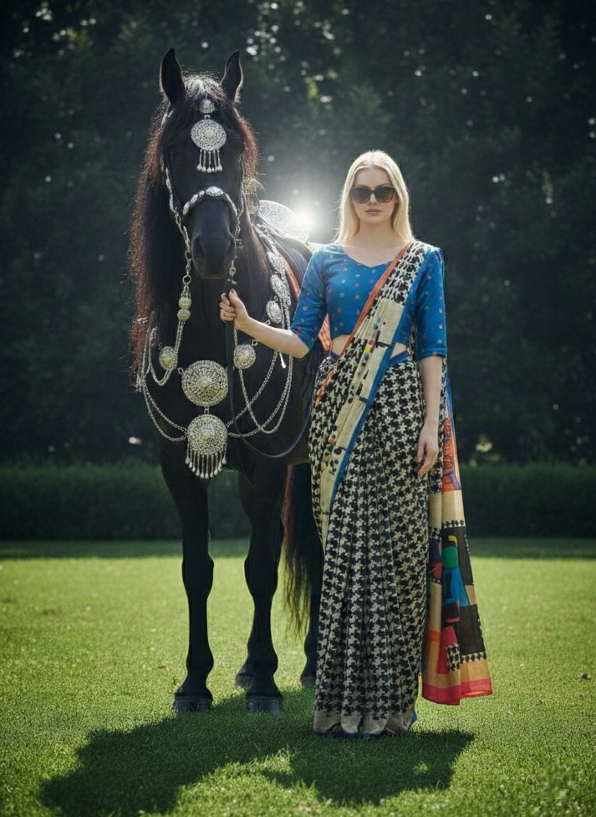 3ISO-07 - Rtw Saree, Stitched Blouse With Scarf (Blue) - View 3