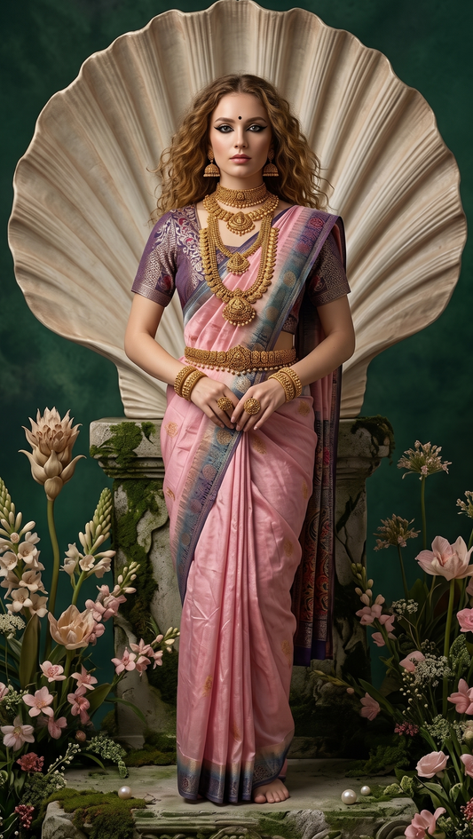SILKALA 3603 - Ready To Wear Viscose Jacquard Saree Silk Saree And Ready To Wear Blouse With Cup (Pink) - View 1