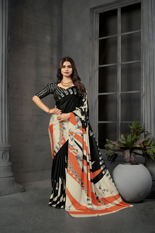 RTWSERENE 803 - Premium Digital Print Rtw Saree, Stitched Blouse With Scarf Crepe Silk Saree (Multicolor) - View 1