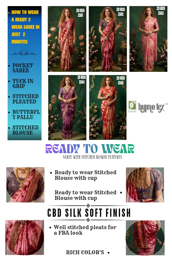 2D HISO 3505 - Ready To Wear Viscose Jacquard Saree Silk Saree And Ready To Wear Blouse With Cup (Red) - View 5