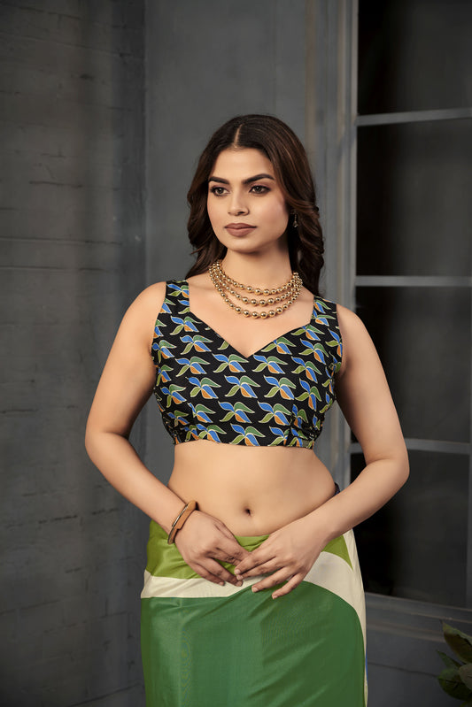 RTWSERENE 808 - Premium Digital Print Rtw Saree, Stitched Blouse With Scarf Crepe Silk Saree (Multicolor) - View 3
