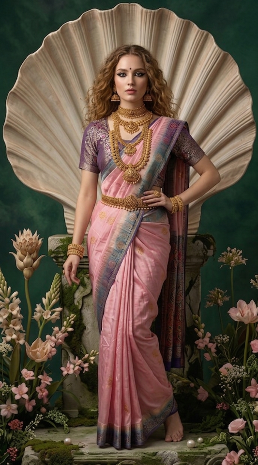 SILKALA 3603 - Ready To Wear Viscose Jacquard Saree Silk Saree And Ready To Wear Blouse With Cup (Pink) - View 2