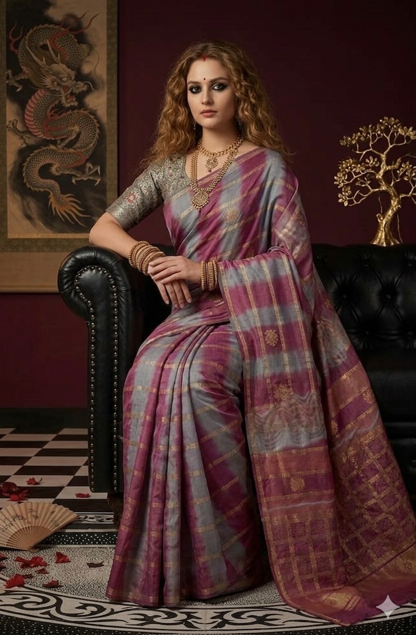 PADMINI 3753 - Viscose Jacquard Silk Saree With RTW Blouse (Pink) - View 4